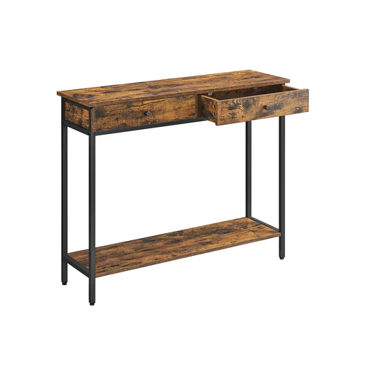 Table Console 2 Tiroirs - Gris Anthracite + Noir D'encre