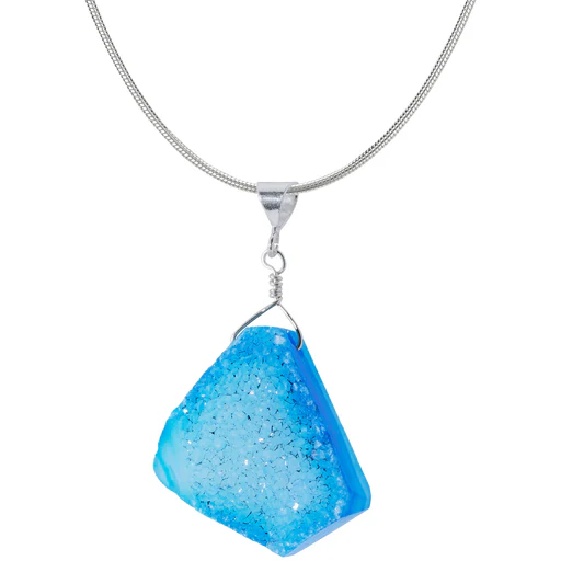 Cool Hues Sterling Silver & Druzy Necklace - Cobalt Blue/with Diamond Cut Chain