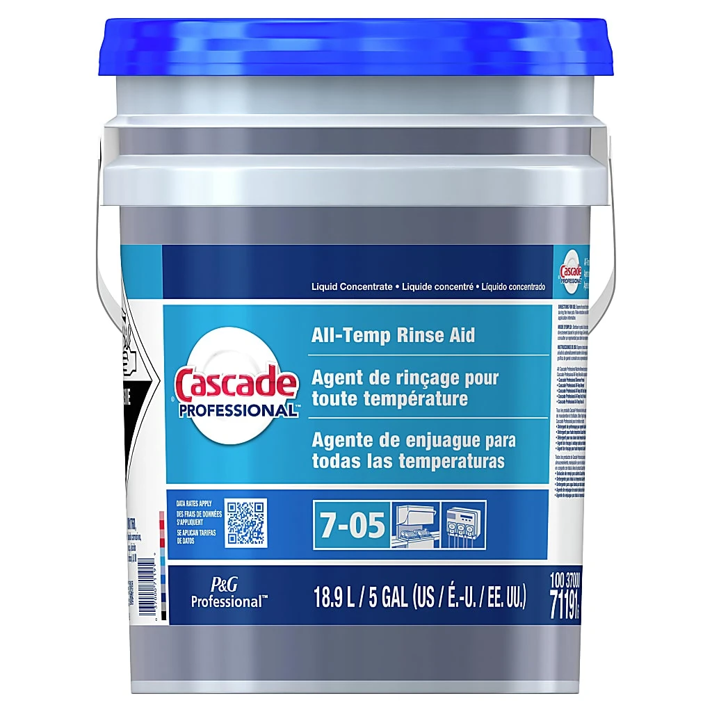 Cascade Professional All-temperature Rinse Aid Detergent, Closed Loop, 5 Gallon, Blue