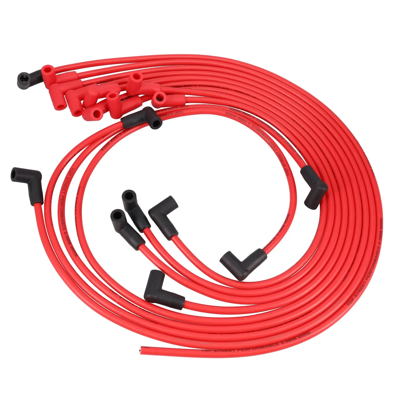 Top Street Performance 88290 Chevy Small Block Over Valve Covers Wires, 8.5mm Red, 90-degrees Plug Boots