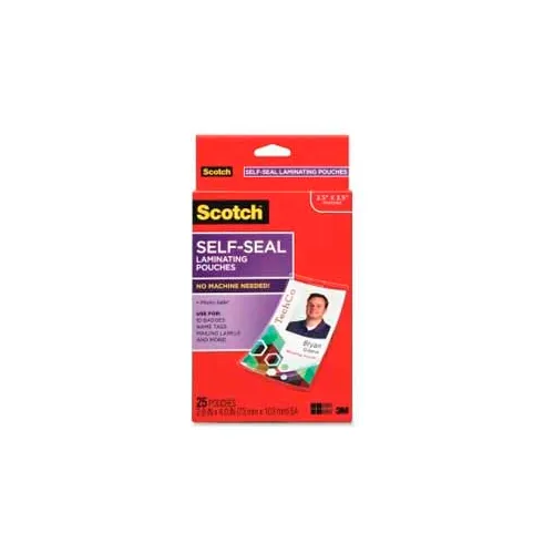 Scotch Self-sealing Laminating Pouches With Clips, 4-1/16 X 2-15/16, Clear, 25/pack