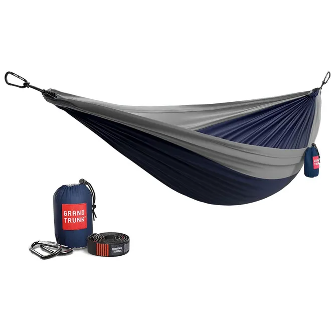 Grand Trunk Double Hammock W Strap Navy Silver