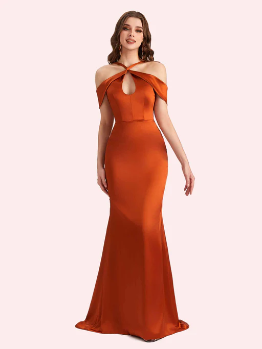 Sexy Off Shoulder Spaghetti Straps Mermaid Soft Satin Long Matron Of Honor Dress