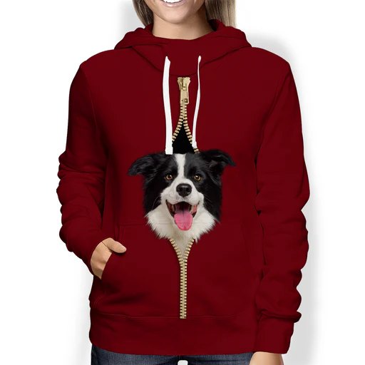I'm With You - Border Collie Hoodie V2 - Red/pullover Fleece Hoodie