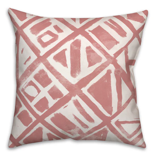 Abstract Stamp Indoor / Outdoor Throw Pillow - Pink/16x16