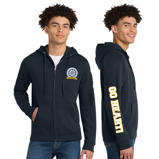 Ash - Go Heart! Printed Unisex District Vit Fleece Zip-hoodie - New Navy/xlarge