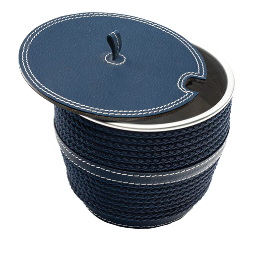 Blue Eco-leather Coffee Container With Lid And Rope Inserts