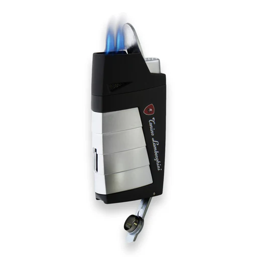 Tonino Lamborghini Duo Twin Torch Flame Double Jet Cigar Lighters - Black With Red