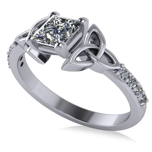 Princess Cut Lab Grown Diamond Celtic Knot Engagement Ring Palladium 0.75ct