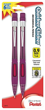 Pentel Quicker-clicker Mechanical Pencil 0.9mm #2 Lead Transparent Red Pack Of 2