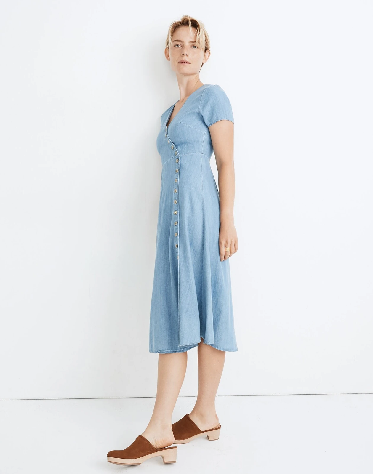 Petite Indigo Button-wrap Midi Dress