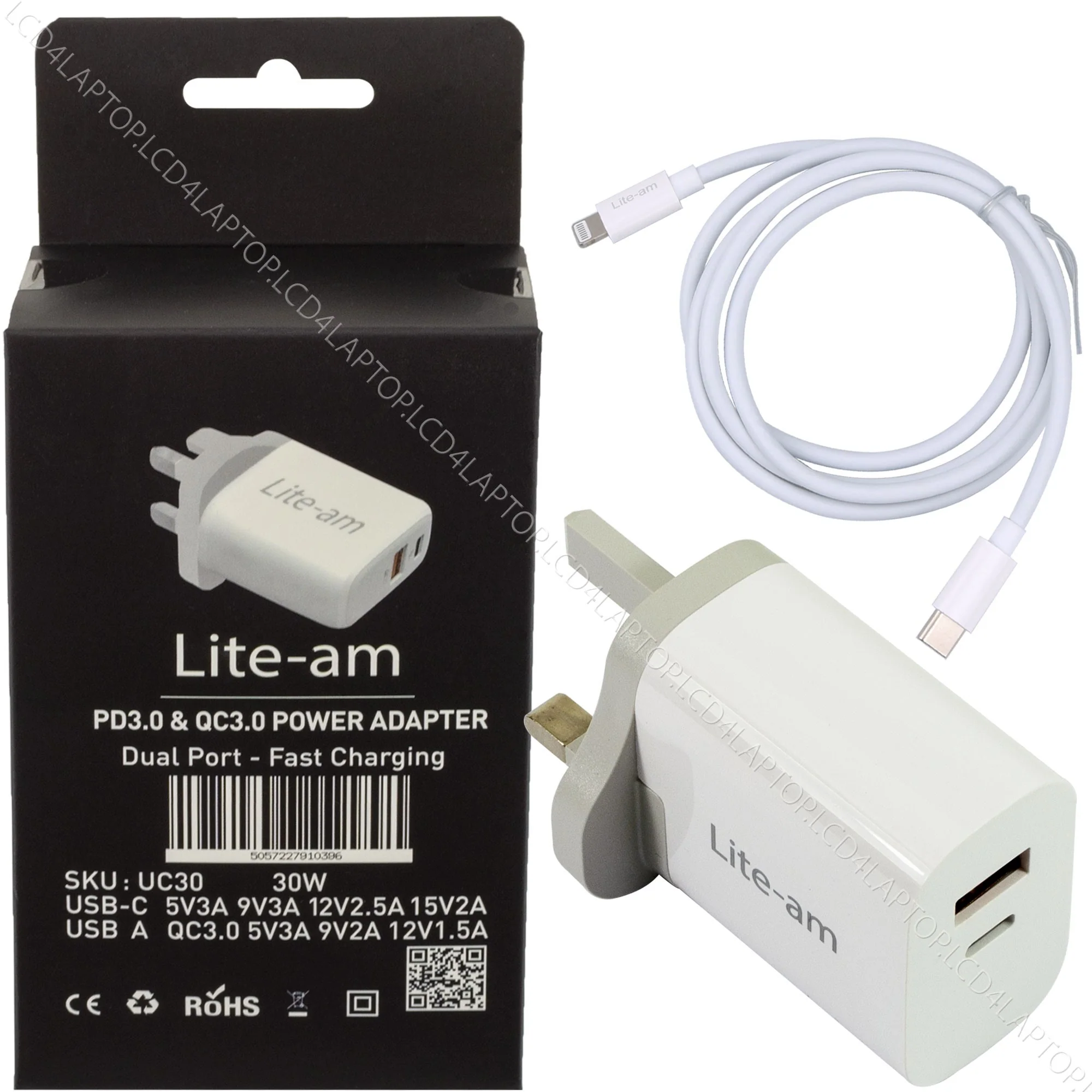 For Iphone 14 Pro Max A2651 Dual Port Charger 30w Ac Adapter - C- Charger+2m Type-c To Lightning Cable/white