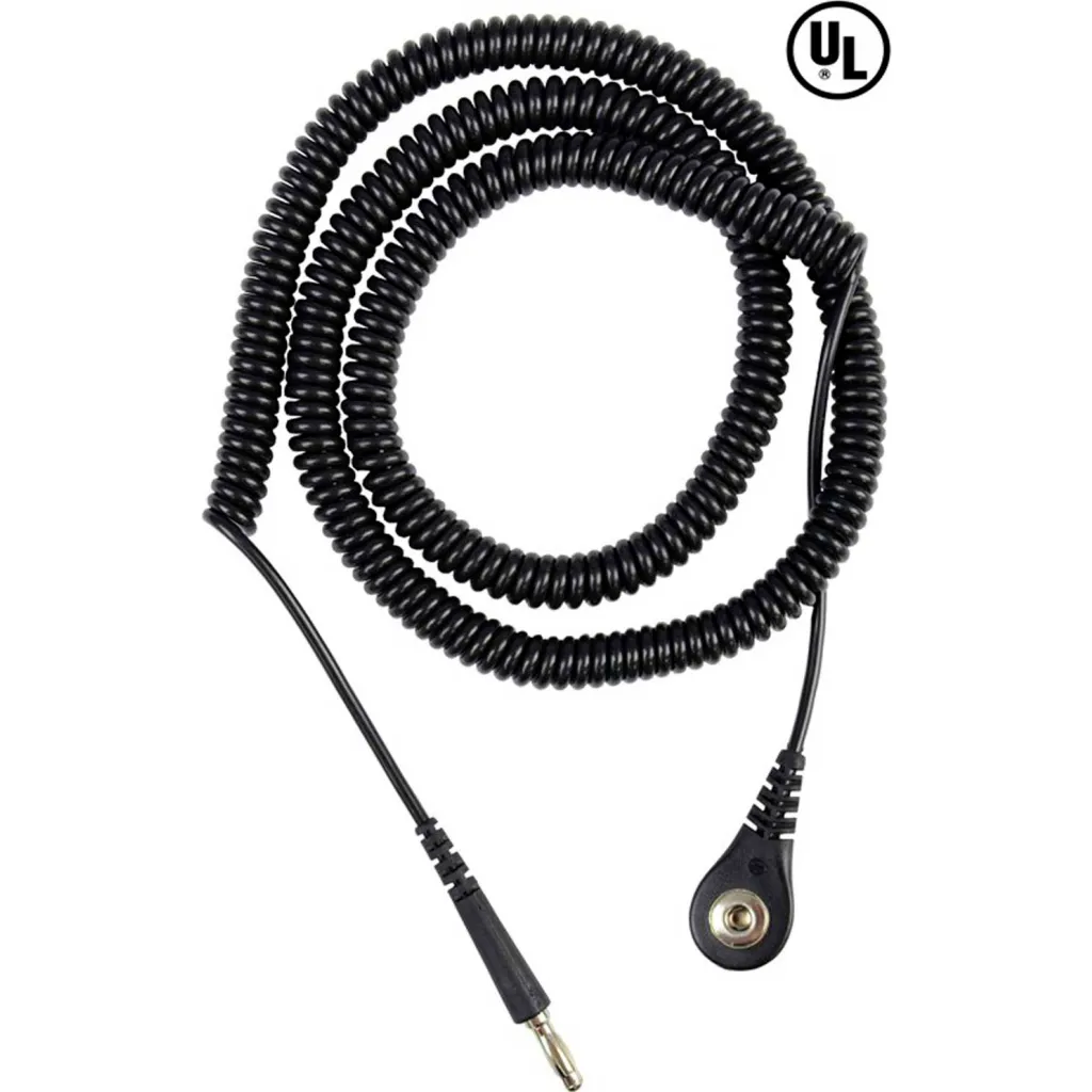 Desco Coil Cord 20 Ft 09682 Thermoplastic Elastomer Snap Socket - Black