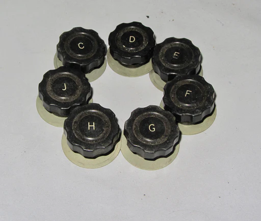 Marconi Knobs, Black, Lettered, C - J, 30mm Skirt, 6mm Shaft