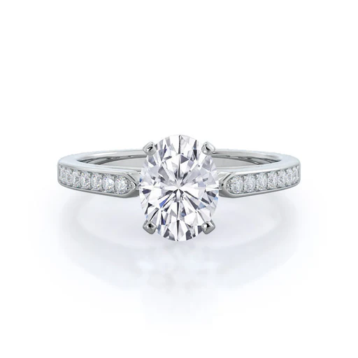 Tapered Cathedral Diamond Engagement Ring - 14kt Yellow Gold/oval/4 1/8
