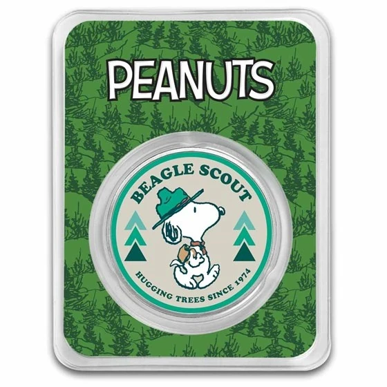 Peanuts Beagle Scout Patch Hugging Trees 1 Oz Colorized Silver