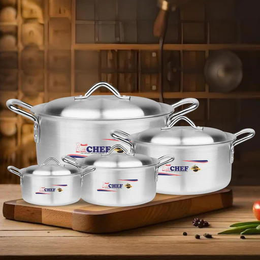 Chef Best Aluminum 4 Pcs Casserole / Handi Royal Set - 32/38 Cm-metal Finish