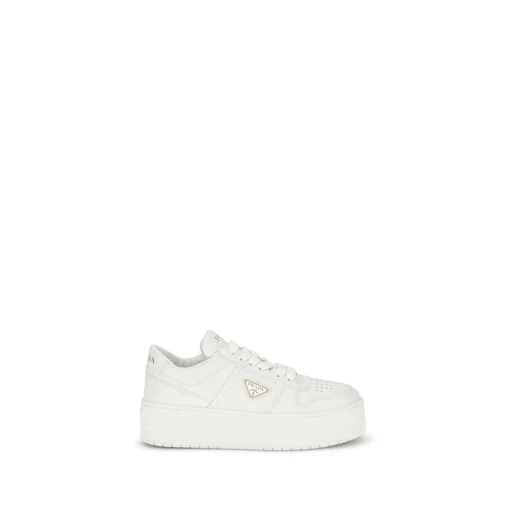 Prada White Calf Leather Bos Taurus Platform Women's Sneakers