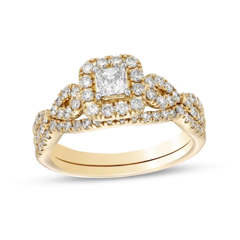 1 Ct. T.w. Princess-cut Diamond Frame Twist Shank Bridal Set In 14k Gold