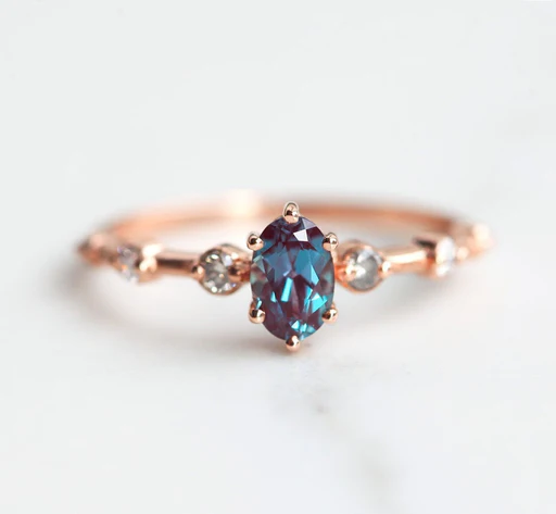 Ophelia Oval Lab Alexandrite Ring - 14k Rose Gold