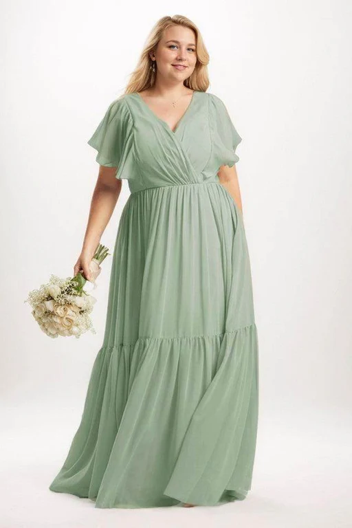 A-line Maxi Chiffon Bridesmaid Dress Cb0731 - Orange