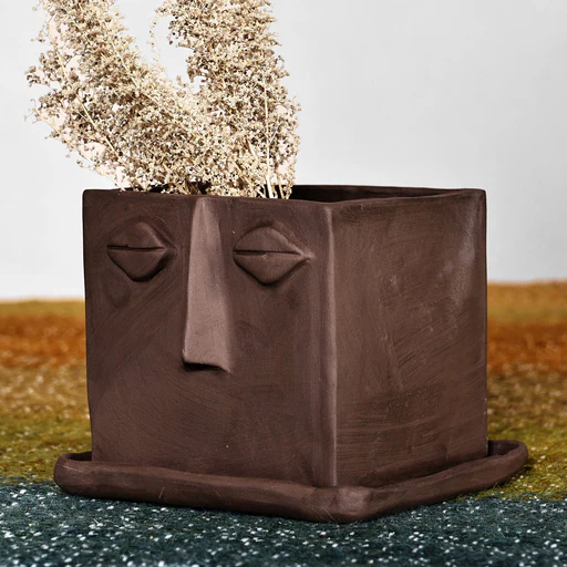 Handcrafted Whimsical Square Ceramic Vase With Plate - Square Faces - Default Title (member)