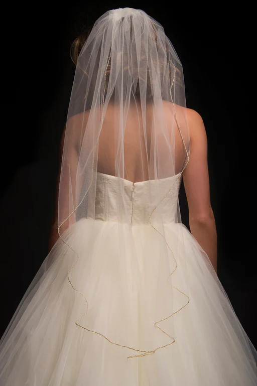 1602 Fingertip Beaded Veil - White/white