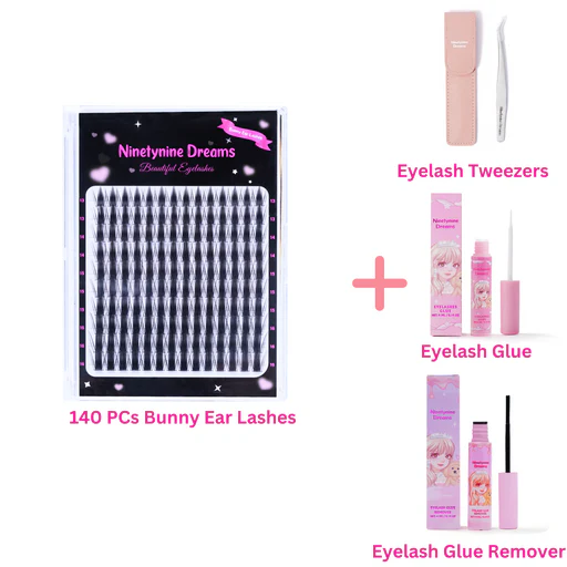 140pcs Bunny Ear Lashes + Accessories Bundle