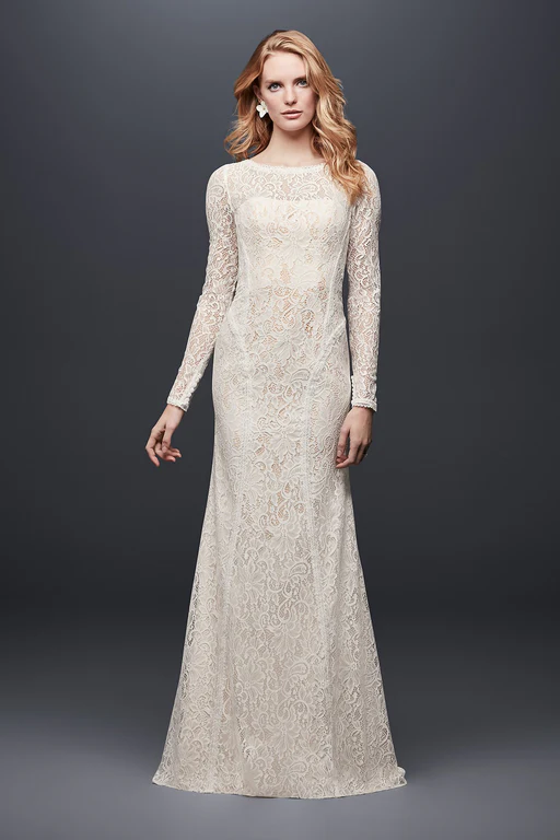 Allover Lace Long-sleeve Sheath Wedding Dress