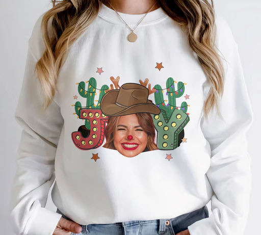 Joy Western Santa Christmas - Personalized Photo Shirt - Classic Tee/light Blue/5xl