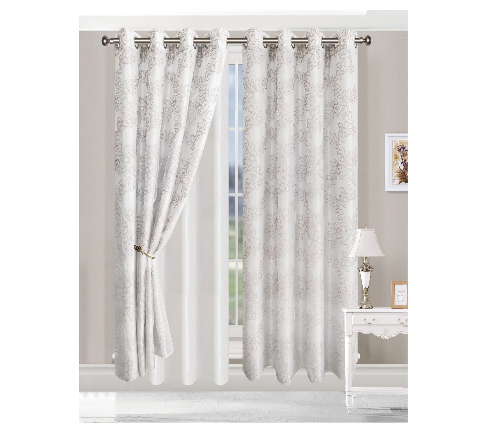 Superior Embroidered Foliage Grommet Curtain 2panels 52x96