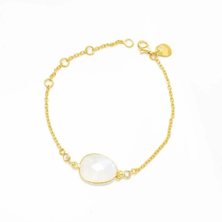 Rose Quartz Bracelet/18k Yellow Gold With White Topaz