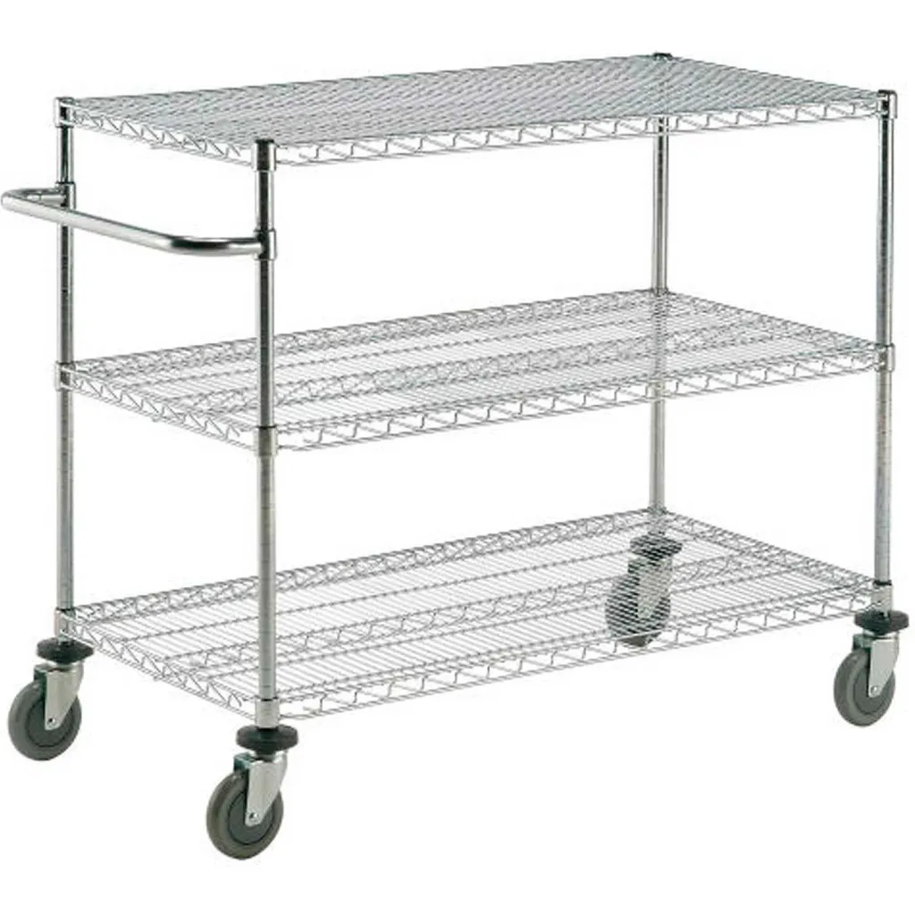 Nexel 3 Shelf Push Cart Chrome 36w X 18d X 40h Poly Casters4 Swivel 2 Brake