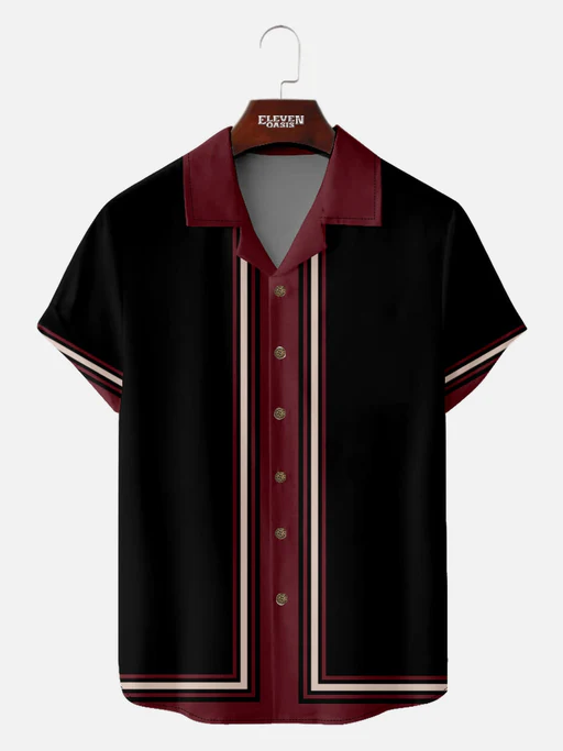 Men's Classic Vertical Stripe Bowling Short Sleeve Shirt - 2xl/lightweight