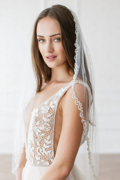 Crystal And Bead Tulle Veil With Comb