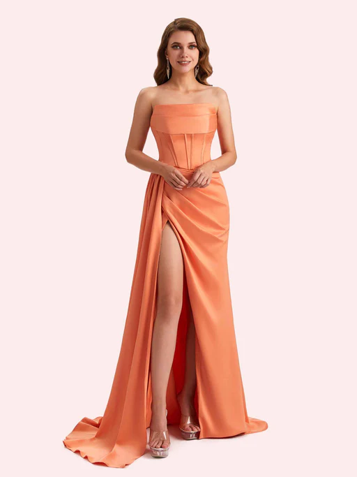Simple Mermaid Sweetheart Soft Satin Long Matron Of Honor Dress For Wedding - Flamingo