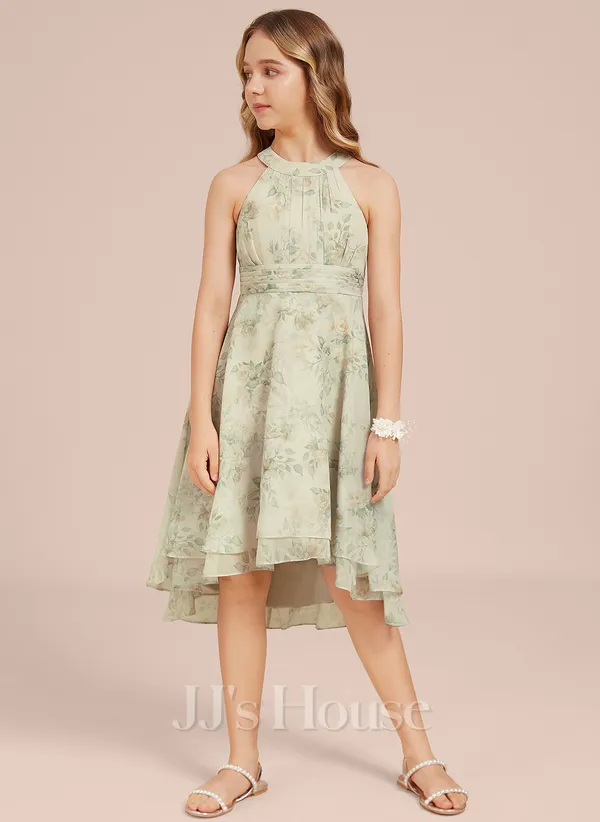 A-line Halter Asymmetrical Chiffon Junior Bridesmaid Dress (009312594)
