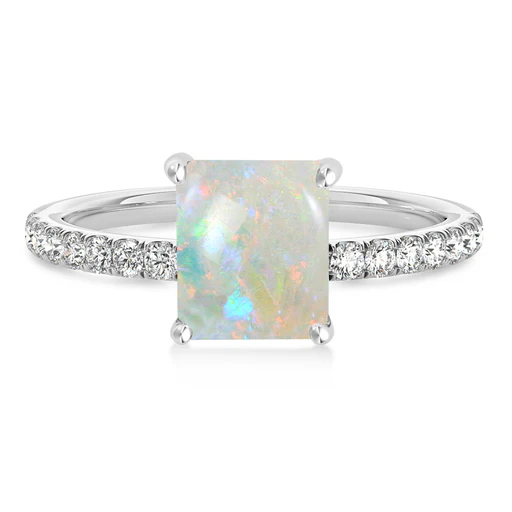 Emerald Opal & Diamond Single Row Hidden Halo Engagement Ring 14k White Gold (1.31ct)