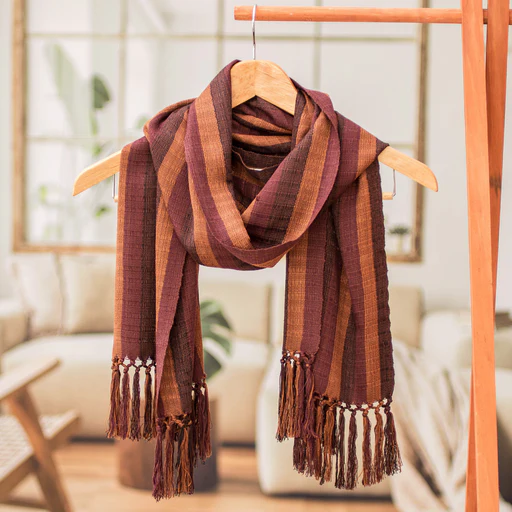 Handwoven Cotton Scarf With Fringes From Guatemala