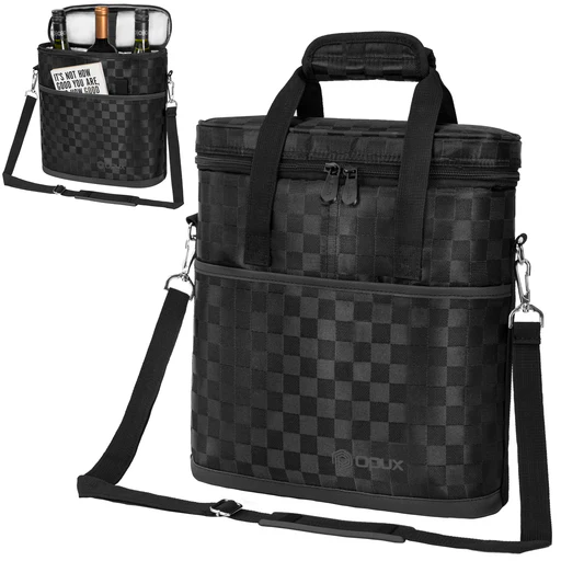 3 Bottle Wine Carrier Bag - Checkered/black