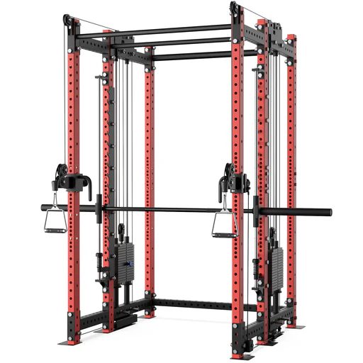 Synergee 2300 Series Power Cage With Synchronized Loaded Cable Cross Overs And Smith Machine - Red/16"/24"