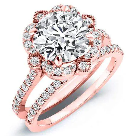 Rockrose - Gia Natural Round Diamond Bridal Set - 14k Rose Gold/3.00 Ct Center - 3.54 Ct Total Weight/gia Certified: Clarity Si2 | Color H