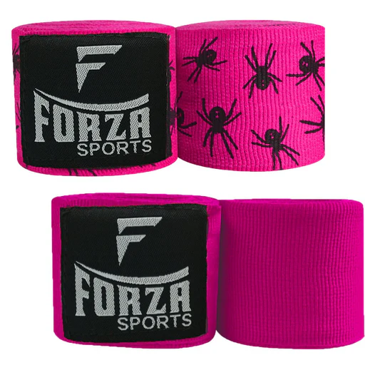 Forza Sports 180" Mexican Style Handwraps - Pattern & Matching Solid 2-pack - Spider Hot Pink/hot Pink