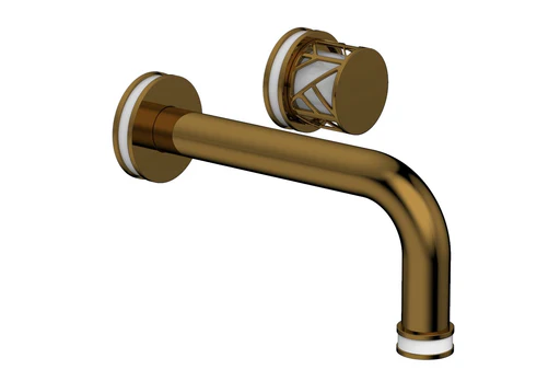Jolie Single Handle Wall Lavatory Set - Round Handle "white" Accents 222-15 - French Brass