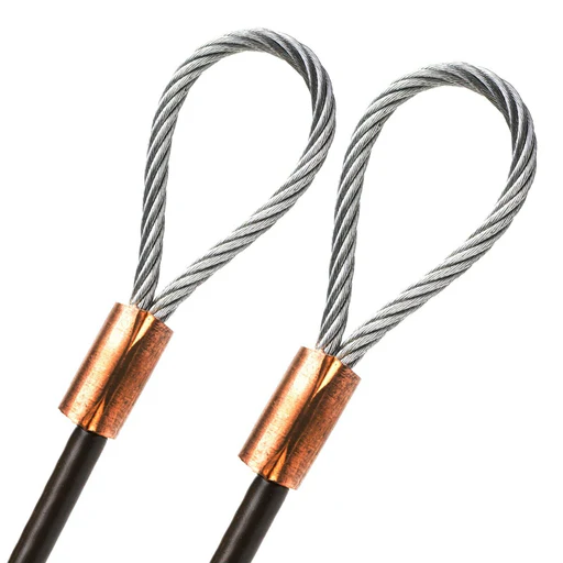 56ft Cut To Size 3/16 Galvanized Steel Cable Black Vinyl Coated To 1/4 Loop Size With Copper Sleeves Made In Usa - 2in/30in