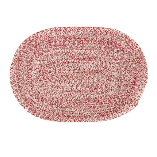 Red & White Braided Farmhouse Hand Spun Cotton Rug - Oval/2' X 3'