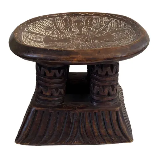 Vintage African Bamun Low Wood Elephant Milk Stool Cameroon