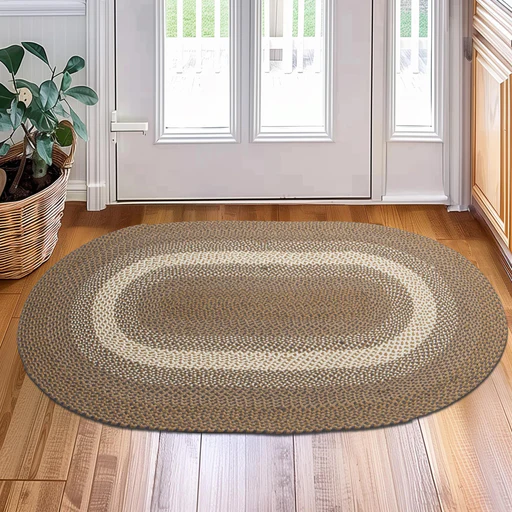 Brown Gray Indoor Outdoor Braided Rug - Bradford Collection - Oval 8' X 10'