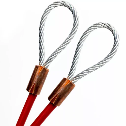 7ft Cut To Size 3/16 Galvanized Steel Cable Red Vinyl Coated To 1/4 Loop Size With Copper Sleeves Made In Usa - 6in/36in