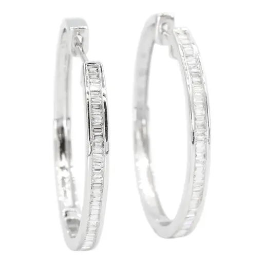 18k White Gold Natural Diamond Hoop Earring- 2 Pieces
